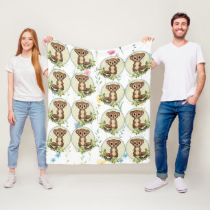 Ferret Floral Vintage Circle Pattern Fleece Blanket