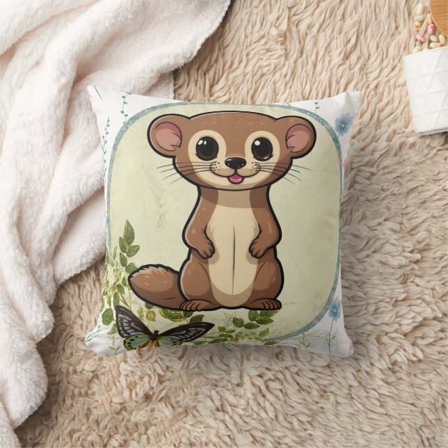 Ferret Floral Vintage Circle Print Cushion (Blanket)