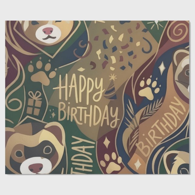 Ferret Happy Birthday Wrapping Paper (Flat)