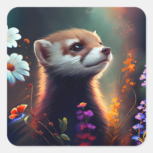 Ferret in a Field of Flowers Sticker (Front)