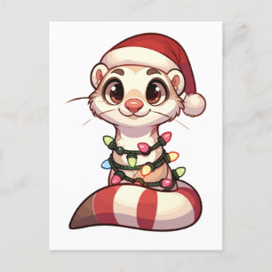 Ferret Merry Christmas Winter Animals Cute Ferrets Holiday Postcard
