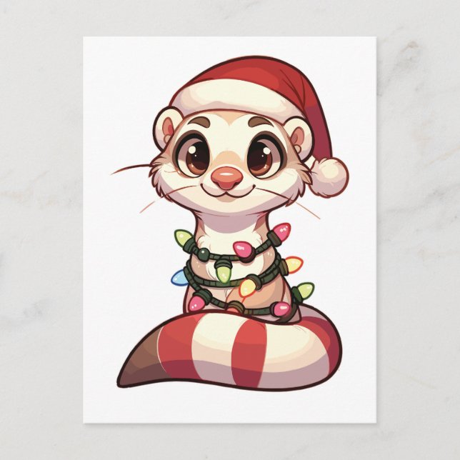 Ferret Merry Christmas Winter Animals Cute Ferrets Holiday Postcard (Front)