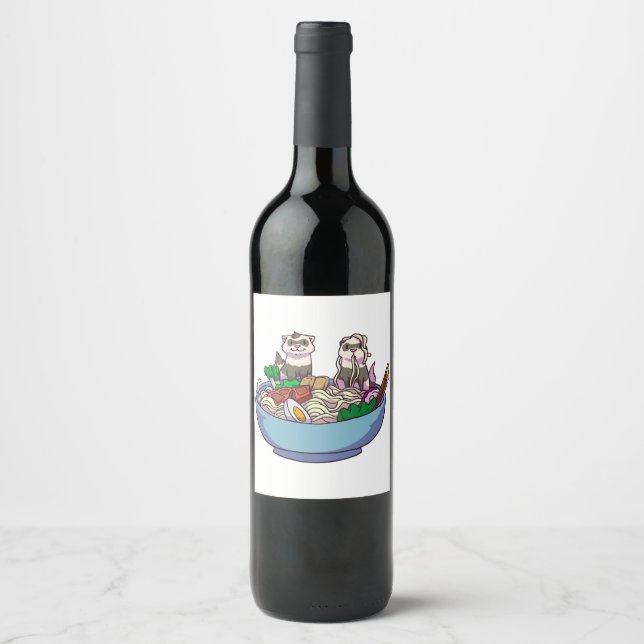 Ferret Ramen Noodles Anime Kawaii Japanese Otaku G Wine Label (Front)