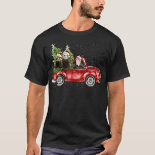 Ferret Riding Red Truck Merry Christmas Ferret Lov T-Shirt