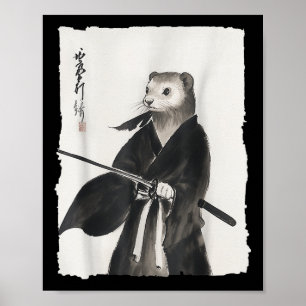 Ferret Samurai Janpanese Vintage Warrior Art Anime Poster
