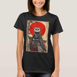 Ferret Samurai Japanese Vintage Warrior Art Anime  T-Shirt