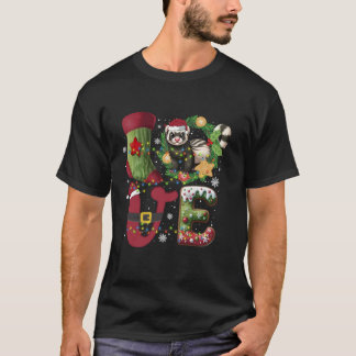 Ferret Santa Hat Christmas Tree Lights Ferret Love T-Shirt