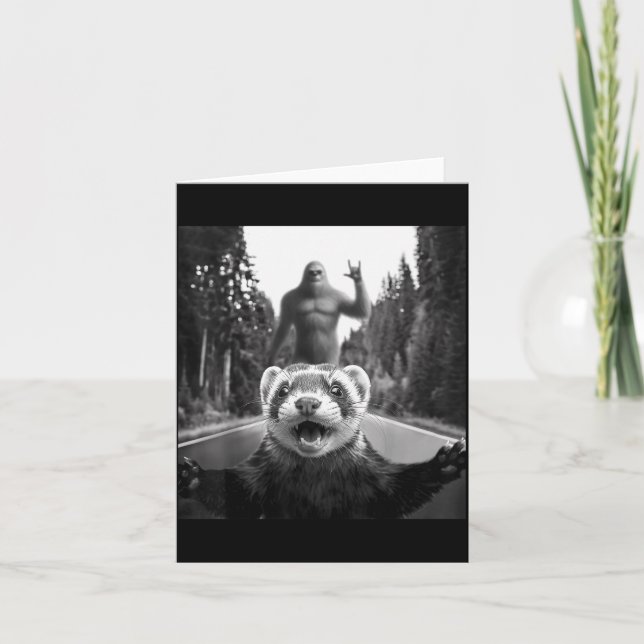 Ferret Selfie With Bigfoot Funny For Men Women Kid Card (Front)