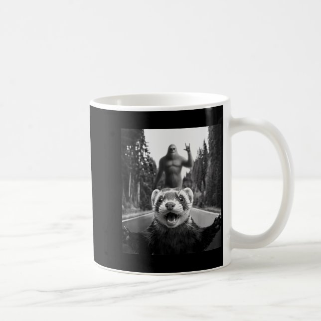 Ferret Selfie With Bigfoot Funny For Men Women Kid Coffee Mug (Right)
