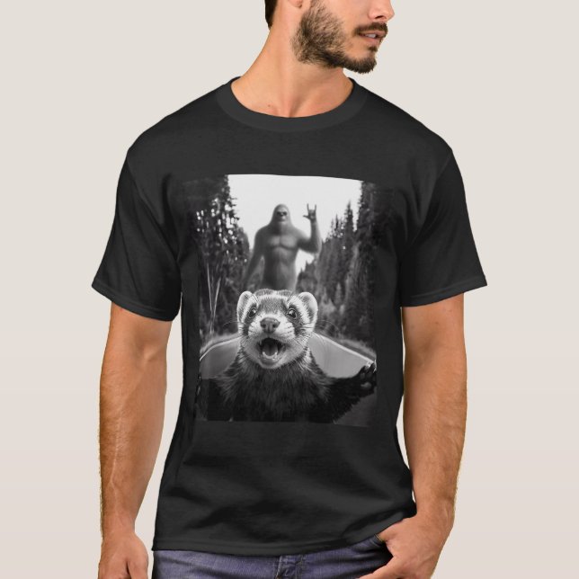 Ferret Selfie With Bigfoot Funny For Men Women Kid T-Shirt (Front)