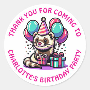 Ferret Themed Girl's Birthday Party Personalised Classic Round Sticker