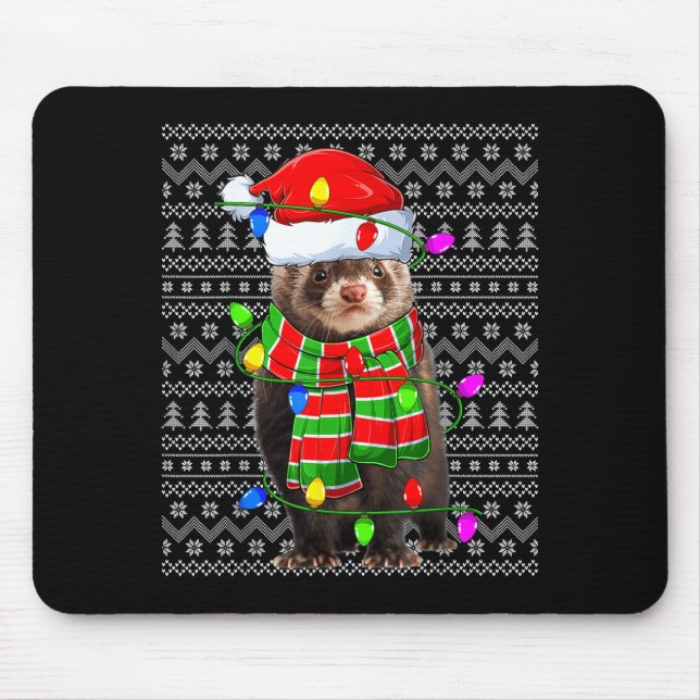 Ferret Ugly Xmas Lighting Santa Ferret Christmas  Mouse Mat (Front)
