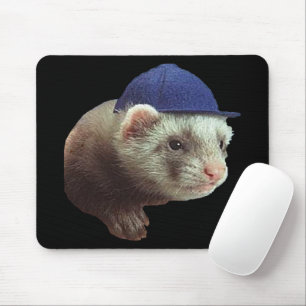 Ferret Wearing Blue Hat Mouse Mat