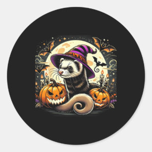 Ferret Witch Halloween - Spooky Pumpkin Bats Art Classic Round Sticker