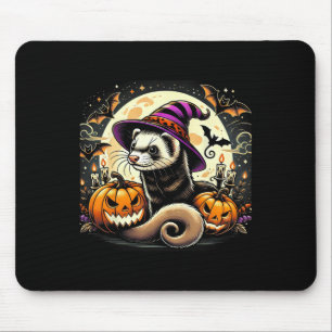 Ferret Witch Halloween - Spooky Pumpkin Bats Art Mouse Mat