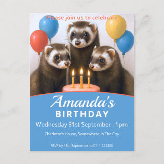 Ferrets Birthday Party Invitation Postcard