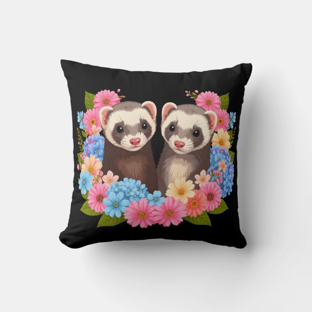 Ferrets & Flowers Cushion (Front)