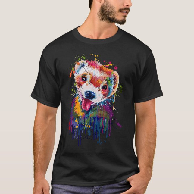 Ferrets hand painted motif children's fashion T-Shirt (Front)
