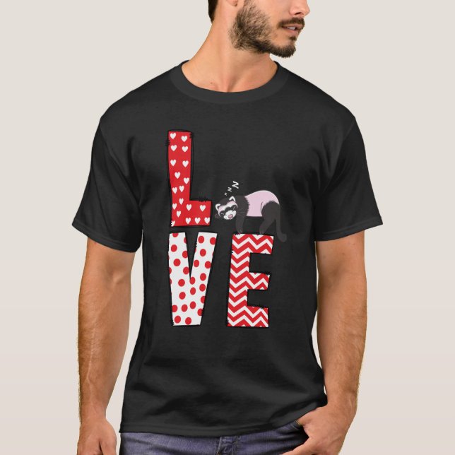 Ferrets Valentines Day Love Valentine Cute Hearts  T-Shirt (Front)