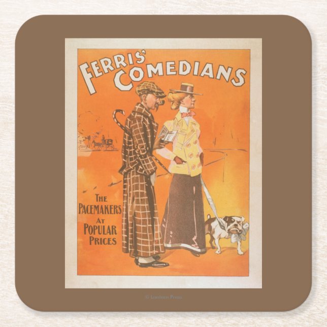 Ferris Comedians "Pacemakers at Popular Prices" Square Paper Coaster (Front)