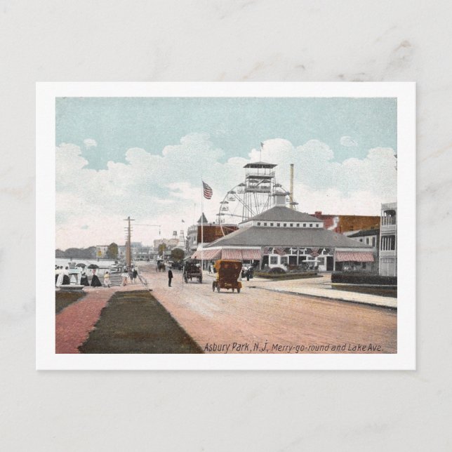 Ferris Wheel, Asbury Park, NJ 1908 Vintage Postcard (Front)