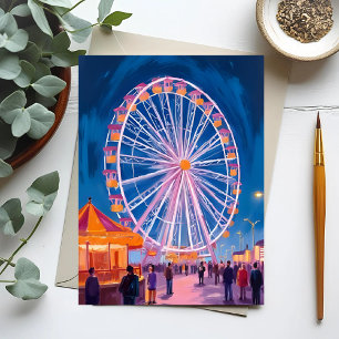 Ferris Wheel   Boardwalk Carnival Watercolor Postcard