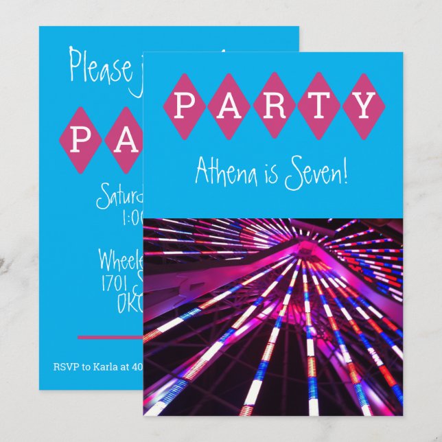 Ferris Wheel Carnival Birthday Invitation (Front/Back)