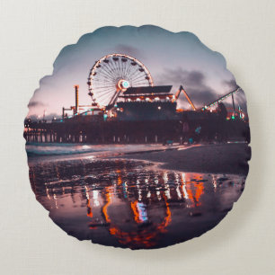 Ferris wheel during golden hour round cushion