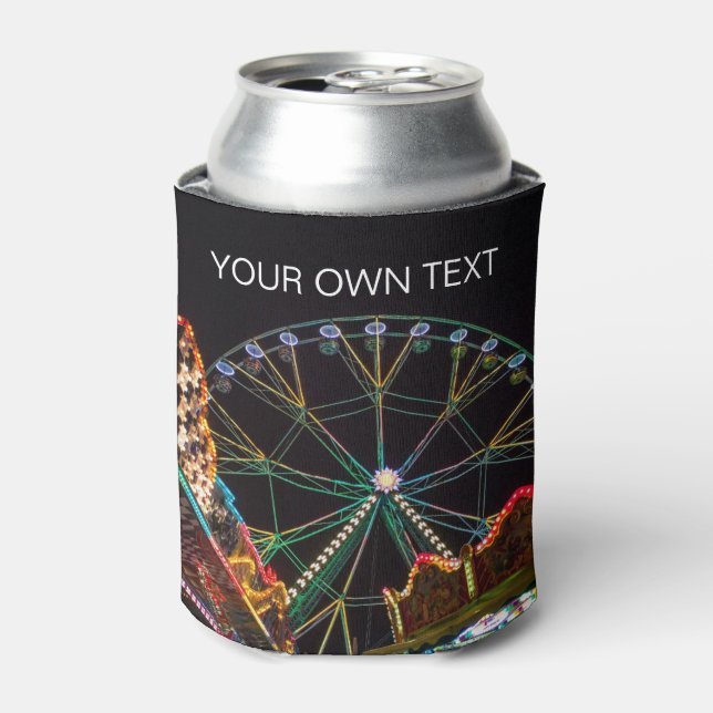 Ferris Wheel Funfair at Night Custom Text Can Cooler (Can Front)