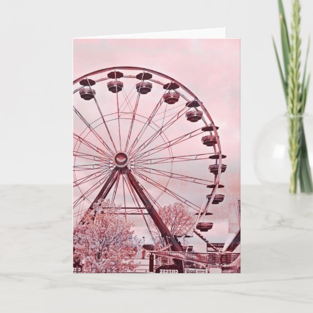 Ferris Wheel In Pink Greeting Birthday Card (Front)