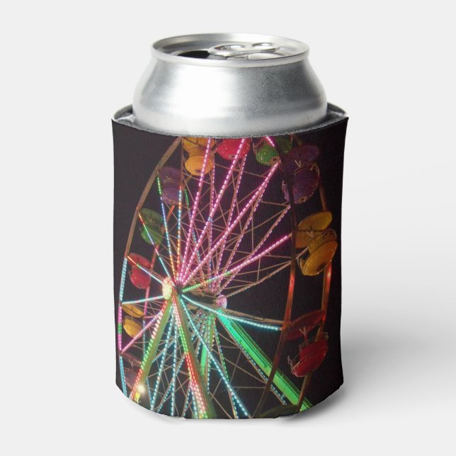 Ferris Wheel Neon Lights at Night Can Cooler (Can Front)