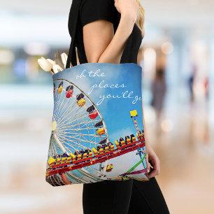Ferris wheel roller coaster photo places quote tote bag