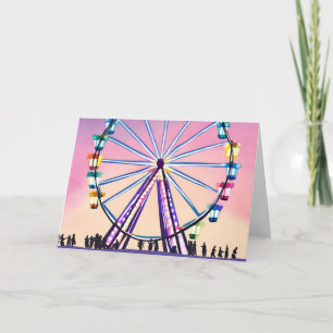 Ferris Wheel Sunset   Beautiful Watercolor Card
