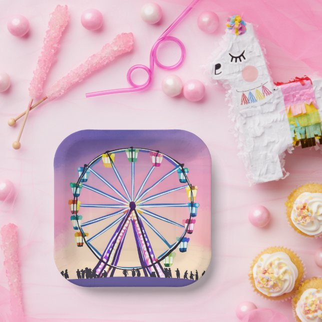 Ferris Wheel Sunset | Beautiful Watercolor Paper Plate (Party)