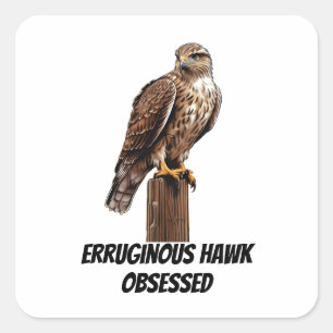 ferruginous Hawk perched on pole Square Sticker