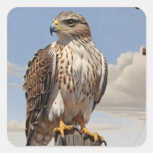 Ferruginous Hawk perched on power pole Square Sticker