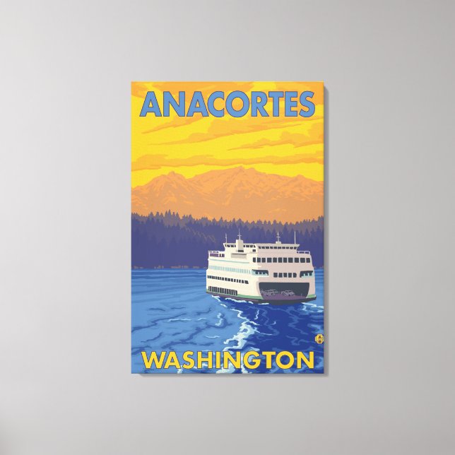 Ferry and Mountains - Anacortes, Washington Canvas Print (Front)