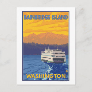 Ferry and Mountains - Bainbridge Island, WA Postcard