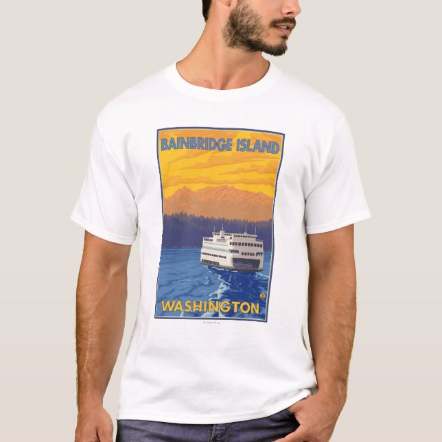 Ferry and Mountains - Bainbridge Island, WA T-Shirt (Front)