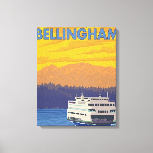 Ferry and Mountains - Bellingham, Washington Canvas Print (Front)