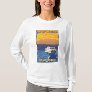 Ferry and Mountains - Friday Harbour, Washington T-Shirt