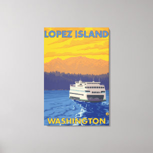 Ferry and Mountains - Lopez Island, Washington Canvas Print
