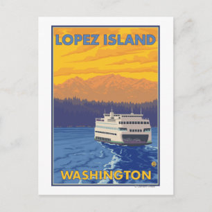Ferry and Mountains - Lopez Island, Washington Postcard