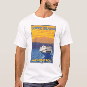 Ferry and Mountains - Lopez Island, Washington T-Shirt