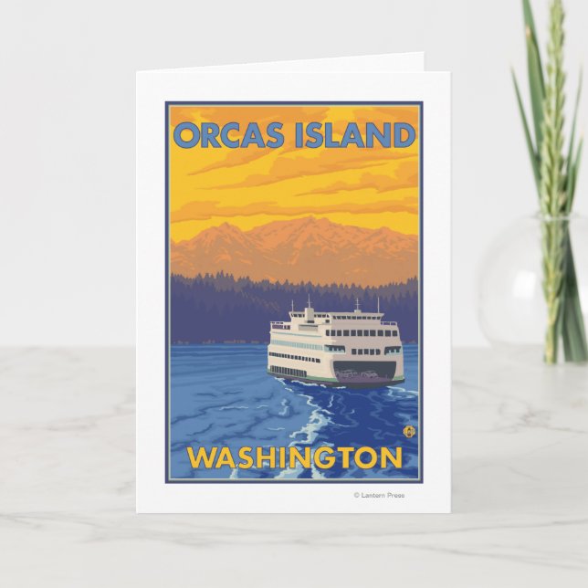 Ferry and Mountains - Orcas Island, Washington Card (Front)
