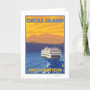 Ferry and Mountains - Orcas Island, Washington Card