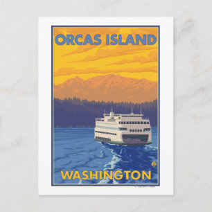 Ferry and Mountains - Orcas Island, Washington Postcard