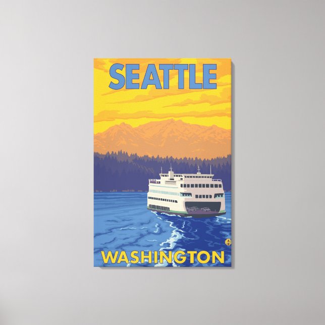Ferry and Mountains - Seattle, Washington Canvas Print (Front)