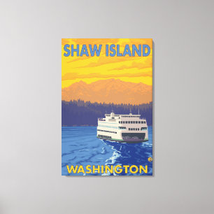 Ferry and Mountains - Shaw Island, Washington Canvas Print