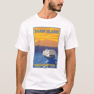 Ferry and Mountains - Shaw Island, Washington T-Shirt